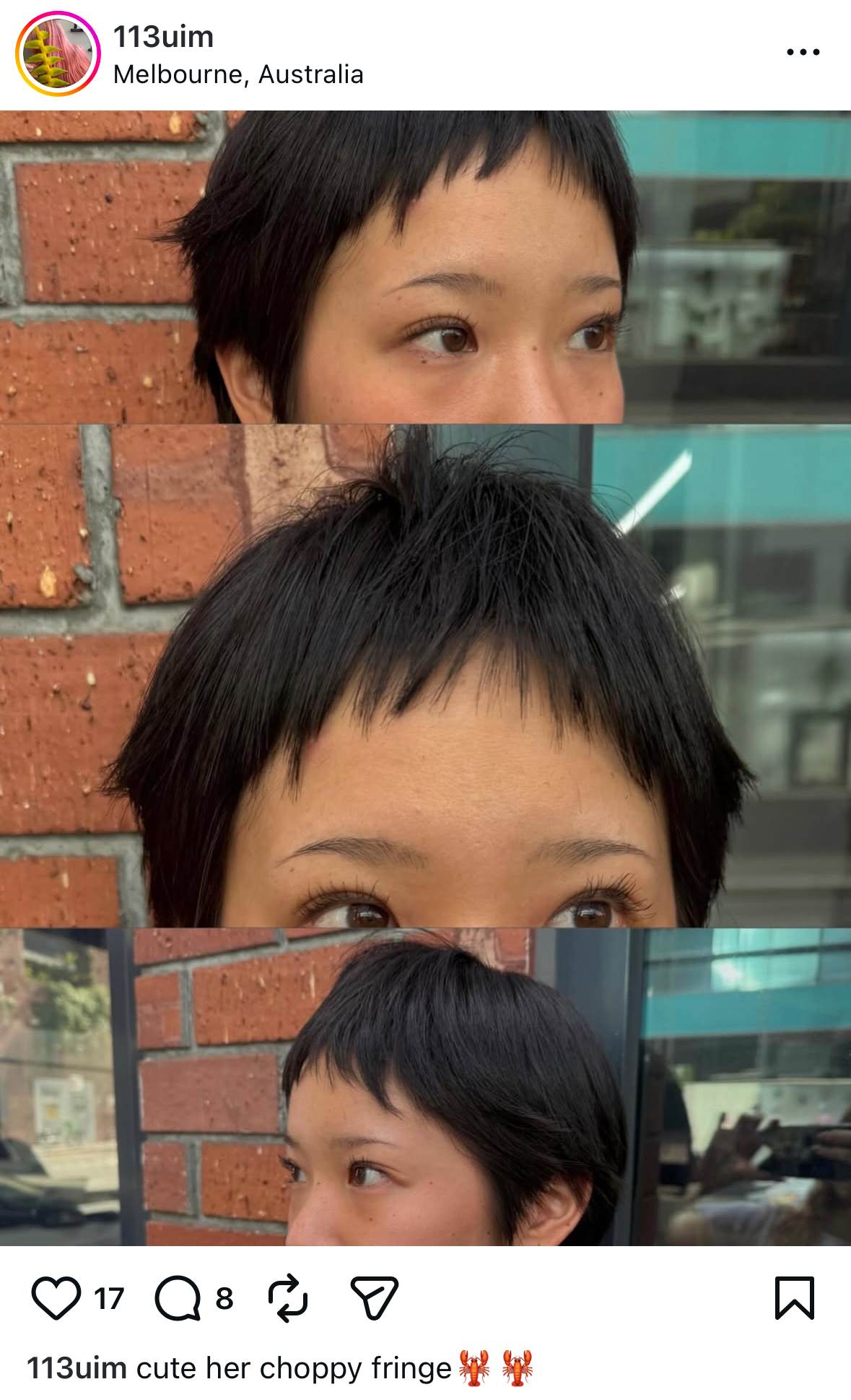 A close-up of micro choppy bangs styled on a client at Assort Melbourne hair salon in Collingwood, showcasing a modern face-framing fringe