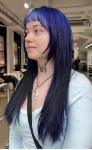 After of an Indigo Blue Gradient hair color transformation with K18 molecular repair at Assort Melbourne.