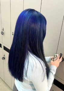 After of an Indigo Blue Gradient hair color transformation with K18 molecular repair at Assort Melbourne.