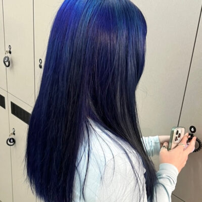 After of an Indigo Blue Gradient hair color transformation with K18 molecular repair at Assort Melbourne.