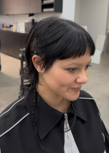 Close-up of a soft Femme Pixie haircut at Assort Melbourne, featuring wispy internal layers and delicate face-framing pieces for an effortless, feminine look.