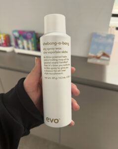 Close-up of Evo She-Bang-a-Bang 200ml can on a clean salon shelf at Assort Melbourne.