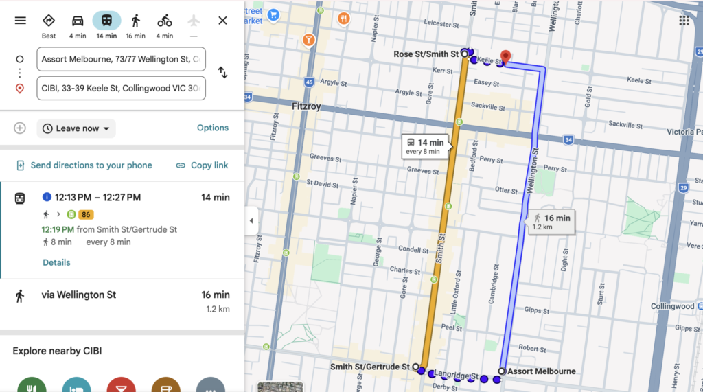 Map directions from Assort Melbourne to CIBI