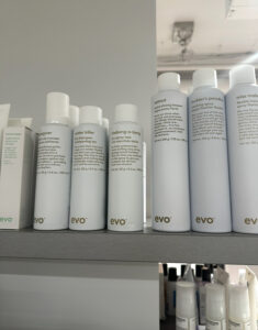 Close-up of Evo She-Bang-a-Bang 200ml can on a clean salon shelf at Assort Melbourne.